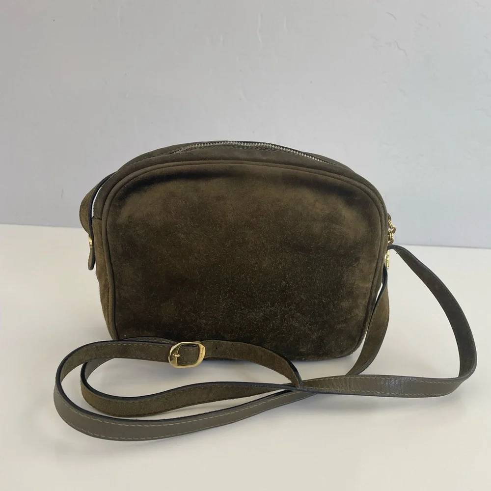 Auth VTG FERRAGAMO Green Suede Crossbody Bag - Picture 3 of 11